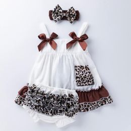 Clothing Sets Baby Girl Bow Cotton Tops Dress Leopard Ruffle Bloomers Panties Headwear 3 Piece Suit Born Dresses Gifts