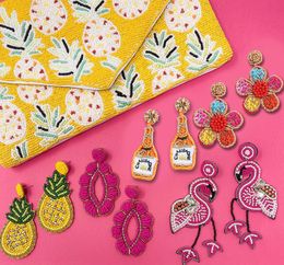 Miwens New Bohemia Handmade Bead Pineapple Dangle Earrings for Women Multicolor Beaded Flower Earrings Champagne Bottle Earring