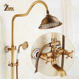 Bathroom Shower Sets ZGRK Antique Rain Shower Faucets Set with Hand Wall Mounted Brass Shower Mixer for Bathroom Bath Rainfall Shower Set G230525