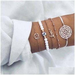 Charm Bracelets Lotus Pendant Love Letter Bracelet White Turquoise 5Pcs/Set Mtilayer Luxury Designer Jewellery Women Drop Delivery Dhzo6