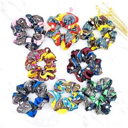 Pony Tails Holder Satin Hairbands Three Leaves Print Women Scrunchie Ponytail Flower Scrunchies Pack Hair Tie Elastics Bands Drop De Dhatg