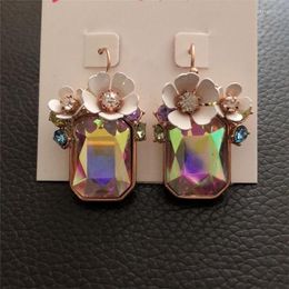 Dangle Earrings Vintage Moonstone Flower Rhinestones Moon Stone Hook Earring Bohemian Ins Colorful For Women