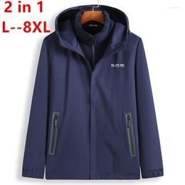 Men's Down 10XL 8XL 6XL Jacket Men Winter Thicken Warm Softshell Outwear Fleece Parkas Thermal Fashion Loose Coat Windproof 2 Jackets In 1