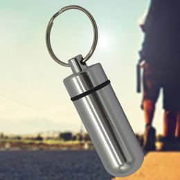 Easy to Carry Creative Stainless Steel Medicine Bottle Keychain Case Container Waterproof Holder Aluminium Drug Pill Box Key Ring