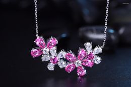 Chains Ruif 925 Silver Lab Grown Pink Spphire Necklace For Women Luxury Exquisite Jewelry Gift Platinum Plated Chain