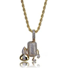 Pendant Necklaces Hip Hop Copper Microphone Holding Money Bag Iced Out Cubic Zircon Necklace Men Jewelry With Rope Chain Drop Delive Dhj0V