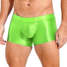 Underpants Mens Swim Boxer Briefs Low Rise Glossy Underwear Solid Color Bottoms Pants Male Beachwear Shorts Trunks