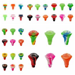Smoking Colourful Silicone Bubbler More Style 14MM 18MM Male Double Joint Herb Tobacco Philtre Glass Porous Bowl Oil Rigs Waterpipe Bong DownStem Cigarette Holder DHL