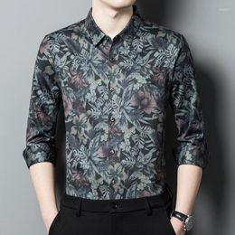 Men's Casual Shirts Floral Print Vintage Seamless Luxury Long Sleeve Men Shirt Spring Quality Soft Comfortable Pluse Size Camisa Masculina