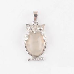 Pendant Necklaces Natural Stone Grey Agate Tiny Owl Pendants Reiki Lucky Animal Cute Charm Jewellery For Women Man Gift N4662 Drop Deli Dhn4A