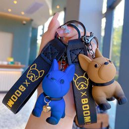 Keychains Lanyards Keychains Lovely Punk French Dog Pendant Bulldog Ring Llavero Para Coche Car Key Chain Bag Accessories Womens Jewellery Gift G230525