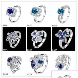 With Side Stones Clover Flower Geometry Blue Gemstone 925 Sier Rings Gtgr13 High Grade Sterling Ring 10 Pieces Mixed Style Drop Deli Dhexb