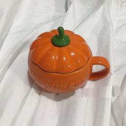 Cup ins, a small pumpkin with high face value, lovely ceramic pumpkin cup, breakfast cup with cover, Yoghourt mug, water cup, Halloween pumpkin