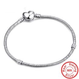 Vecalon Original 925 Sterling Silver Heart Shape Clasp Snake Chain Charm Bracelets For Women Girl DIY Making Jewelry 16-23CM