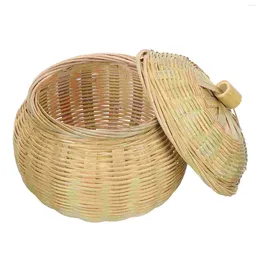 Dinnerware Sets Woven Storage Basket With Lid: Picnic Wicker Fruit Bread Rattan Serving Tray Egg Snack Dessert Container