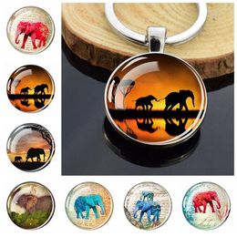 Keychains Esspoc Glass Cabochon Key Chain Animal Elephant Keychain Silver Colour Plate Keyholder For Women Men Gifts Jewellery