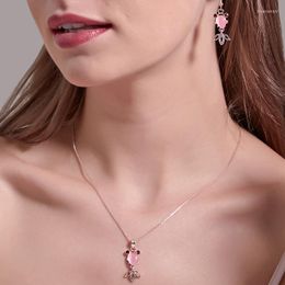 Necklace Earrings Set Jewelry Cute Pink Opal Goldfish Pendant Necklaces Cartoon Rose Clavicle Chain Animal Fish Drop Sets