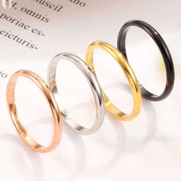 Band Rings 2mm Thin Rose Gold Anti-Allergy Smooth Simple Titanium Steel Wedding Rings for Man or Woman Valentine's Day Present AA230524