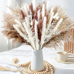 Decorative Flowers 80Pcs/set Pampas Grass Mix Bouquet Decor Wedding Arrangement Phragmites Dried Fluffy Pompous For Boho Home