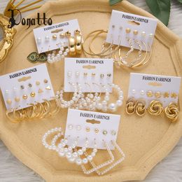 DONATTO 6 Pairs Earrings Set Heart Butterfly Drop Big Circle Piercings Earring for Women Imitation Pearl Hoop Cute Ear Jewellery