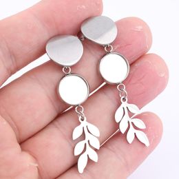 6pcs stainless steel 10mm 12mm cabochons earring base setting blanks diy leaf charms for post earring Jewellery making supplies