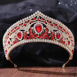 Other Fashion Accessories KMVEXO Baroque Red Crystal Leaf Crowns 2022 Wedding Hair Accessories Party Headpieces Women Bride Tiaras Pageant Hair Jewelr J230525