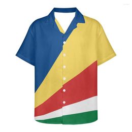 Men's Casual Shirts Seychelles Flag Design Pattern Summer Vintage Fashion Short Sleeve Hawaii For Men Camisa Masculina Holiday Party