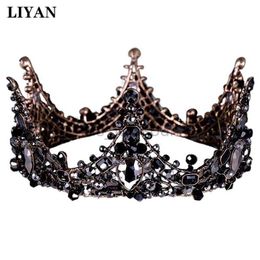 Other Fashion Accessories LIYAN Vintage Baroque Black Crown Gothic Tiaras Crowns Crystal Bridal Queen Headpiece Jewellery Wedding Hair Accessories J230525
