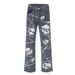 Men's Jeans Streetwear Harajuku Y2K Men Jeans Funny Skull Graphic Print Loose Denim Pants Hip Hop Straight Vintage Casual Punk Trousers 230524