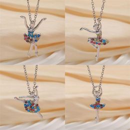 Pendant Necklaces Pretty Ballet Dancer Crystal Necklace Colorful Rhinestone Dance Posture Figure Choker For Women Girls Party Jewelry Gift