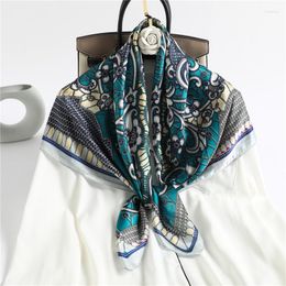 Scarves Floral Print Satin Silk Square Scarf Hijab Women Bandana Muslim Headscarves Neckerchief Shawls Wrap Lady Headband Foulard 90cm