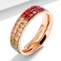 Band Rings KNOCK Fashion Rose Gold Stainless Steel Ring Colored stone For Men Couple In Wedding jewelry AA230524