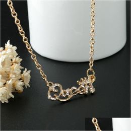 Pendant Necklaces Elegant Letter Queen Necklace Gold Sier Rose Rhinestone Clavicle Chain For Women Lady Jewellery Gift Drop Delivery Pe Dhf1X