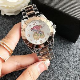 Women's Watches 2023 Rainbow Bear Ladies Fashion wrist watches little bear style stainless steel bracelet sivler rose gold Colour 6326 230524