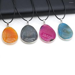 Pendant Necklaces Natural Stone Blue Green Red Dragon Bone Agates Wax Thread Necklace For Women Jewellery Gift Size 28x42-30x45mm Length 40cm