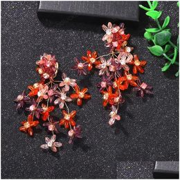 Dangle Chandelier Boho Colorf Crystal Flower Earring For Women Trendy Elegant Flowershaped Glass Bead Drop Pendant Earrings Bijoux Dhzpm