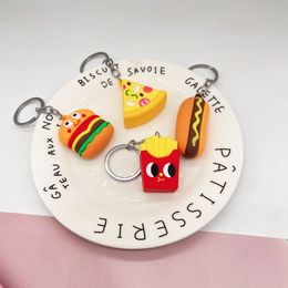 Creative simulation food keychain pendant PVC soft glue burger French fries pizza hot dog toy key chain gift