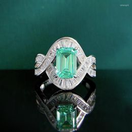Cluster Rings 925 Sterling Silver 5x7MM Paraiba Cubic Zirconia Light Green Emerald Ring For Women Fine Jewellery