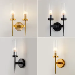 Wall Lamps Modern E27 Led Glass Lampshade Gold Indoor Sconce Simple Lights Bedroom Bedside Home Decor