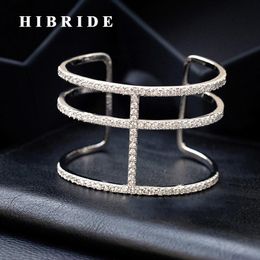 Bangles HIBRIDE 16CM Adjustable Open Bangles Bracelets Women Micro Cubic Zirconia Pave Pulseiras The Middle East Market B85