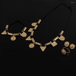 Necklace Earrings Set Small Size Ethiopian Pendant Jewellery 24K Gold Colour African Bridal Wedding Habesha