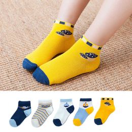 Socks 5 pairs/batch of spring and summer cotton baby boys girls teenagers ultra-thin fashion mesh 1-10Y student children's socks G220524
