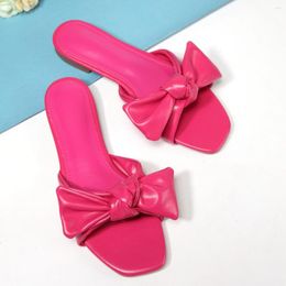 Slippers 2023 Spring And Summer Women's Shoes Korean Silk Satin Pointed Bow Tie Flat Heel Sets Semi Chanclas 42