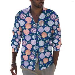 Men's Casual Shirts Sea Shells Shirt Man Scallop Abstract Autumn Funny Printed Blouses Long Sleeve Vintage Oversize Clothes Gift Idea