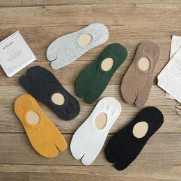 Men's Socks Unisex 2 Finger Split Toe Women Cotton Solid Color Summer Thin Anti-Slip Silicone Low Invisible With Toes Men Supply