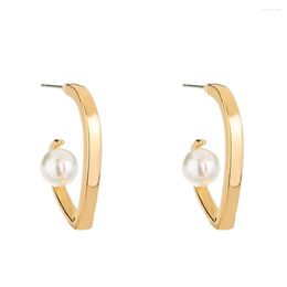 Stud Earrings Korean Style Simple Golden Heart Frame Inlay Nature Pearl For Women Fashion Jewelry Accessories Wholesale