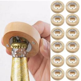 Blank DIY Wooden Round Shape Bottle Opener Coaster Fridge Magnet Decoration Beer Bottle Opener Wholesale