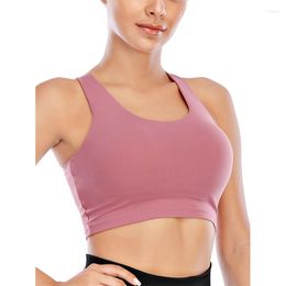 Active Shirts Solid Yoga Crop Top Sports Longline Bra Removable Cup Workout Women Gym Tank Fitness Quick Dry Running Clothes