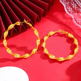 Large Circle Hoop Earrings Women Jewellery Twisted Real 18k Yellow Gold Filled Fashion Lady Girls Gift