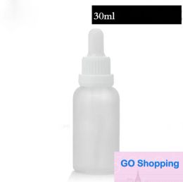 Fashion White Dropper Cap Glass Round Dropper Bottle 30ml Travel Portable Frosted Essential Oil Container 30 ml 550pcs Lot
